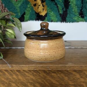 Vintage Neil Liske Studio Pottery Lidded Jar Speckled Brown Ceramic 7"